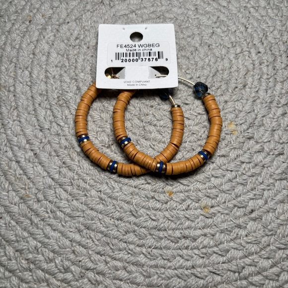 Tell Your Tale Tan and Blue Hoop Earrings - Picture 2 of 4